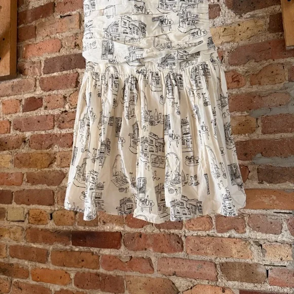 Abercrombie & Fitch Strapless Cream Mini Dress with Black Print - Picture 5 of 7